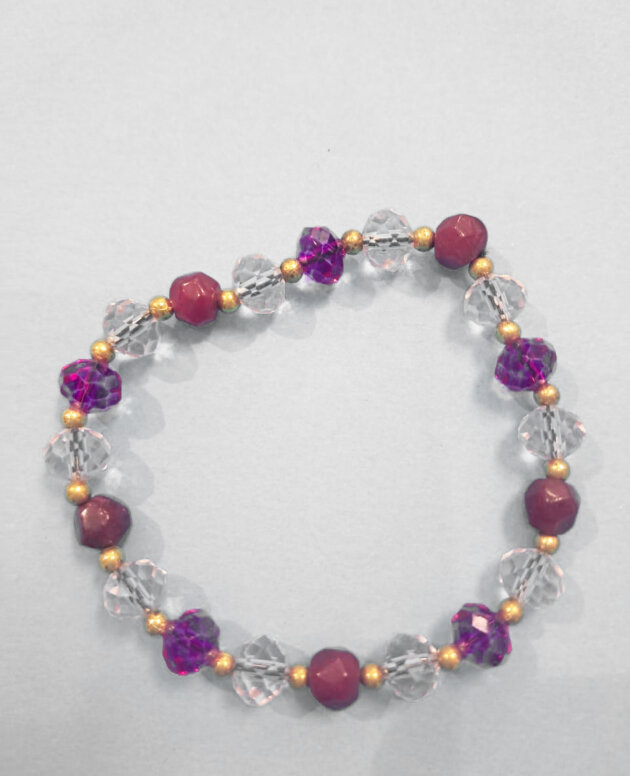Red agate with clear and pink translucent beads and small gold spacers
