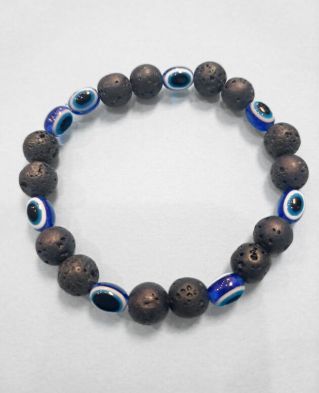 Evil eye bracelet with lava beads and eight eyes