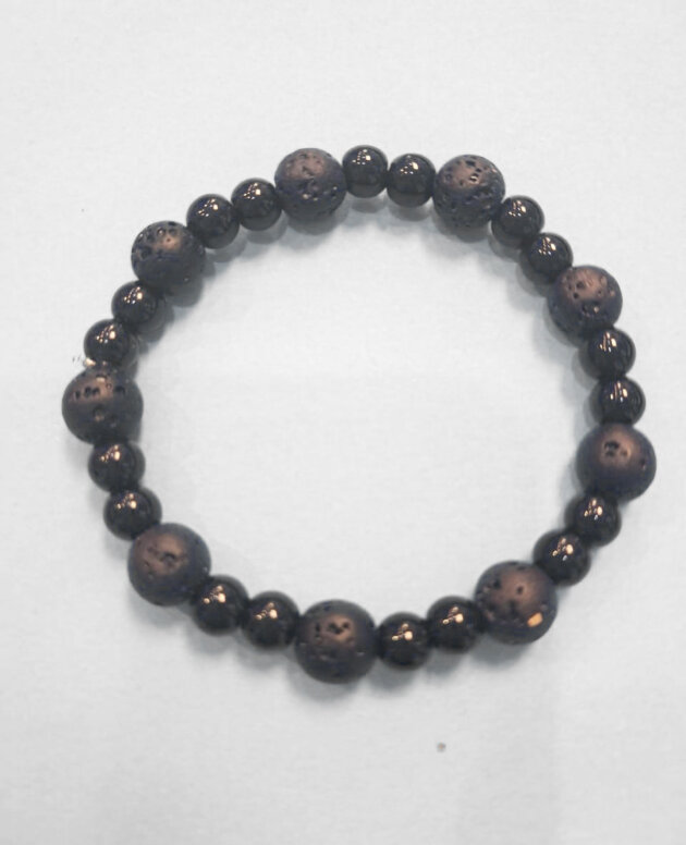 Diffuser lava bracelet with small black beads