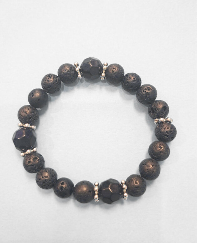 Diffuser lava bracelet with black beads and silver spacers