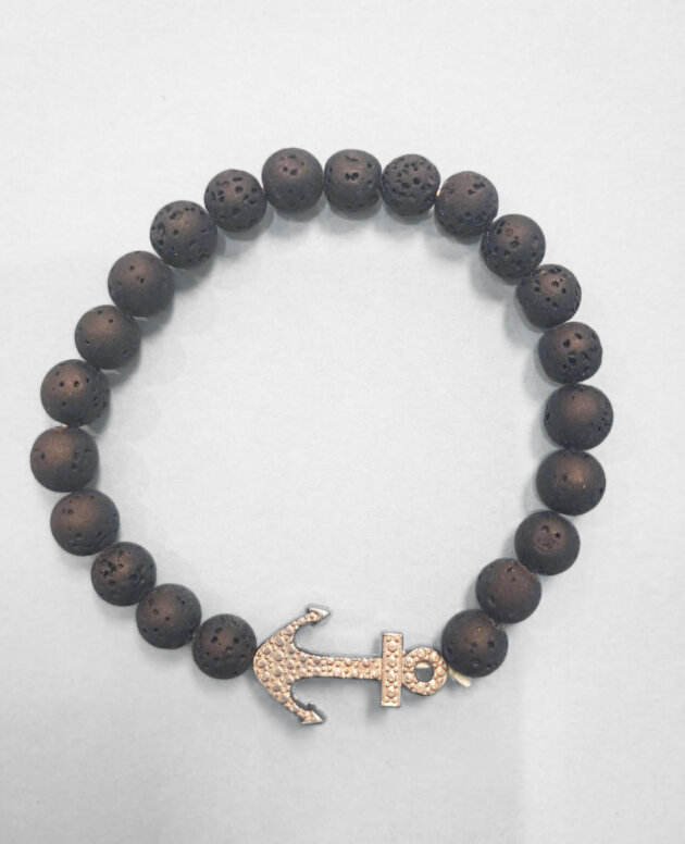 Diffuser lava bracelet with silver anchor