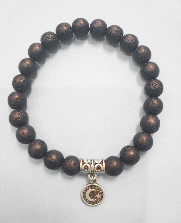 Diffuser lava bracelet with ornamental spacer and moon star symbol