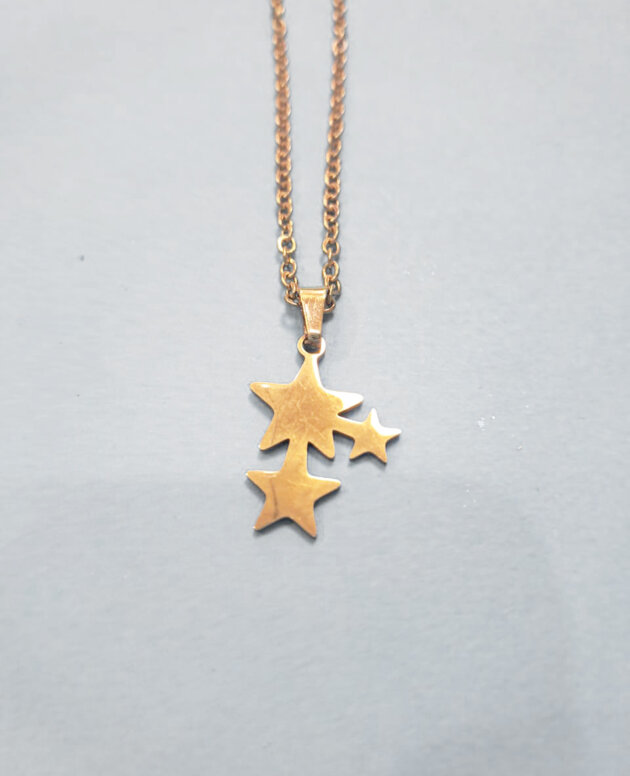 Stainless steel gold three star pendant
