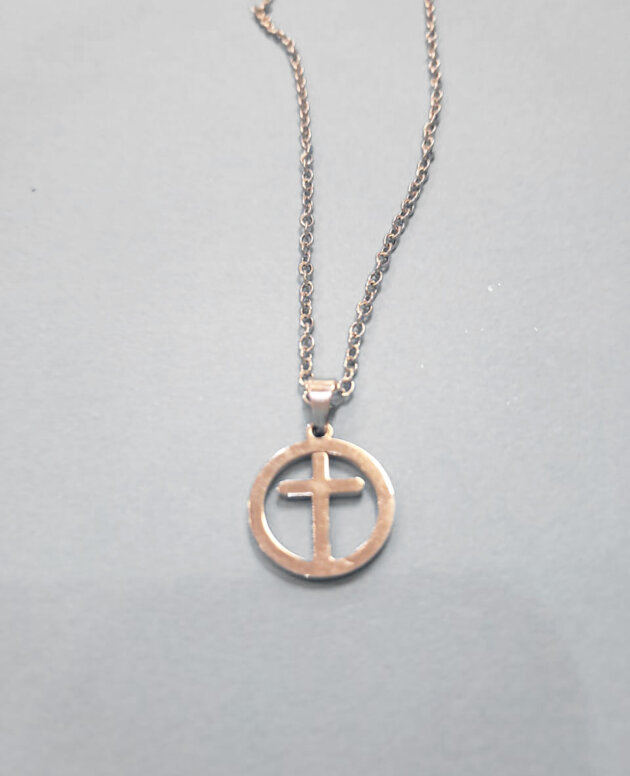 Silver stainless steel cross in circle